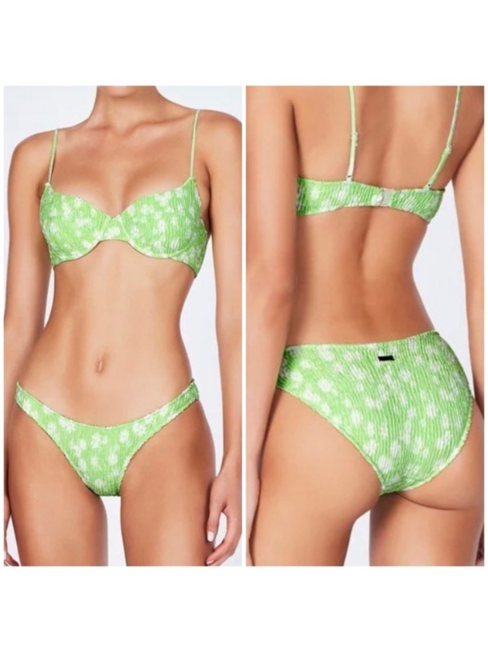 Triangl Saria Ruched Padded High Waisted Bikini in Spring Floral Green